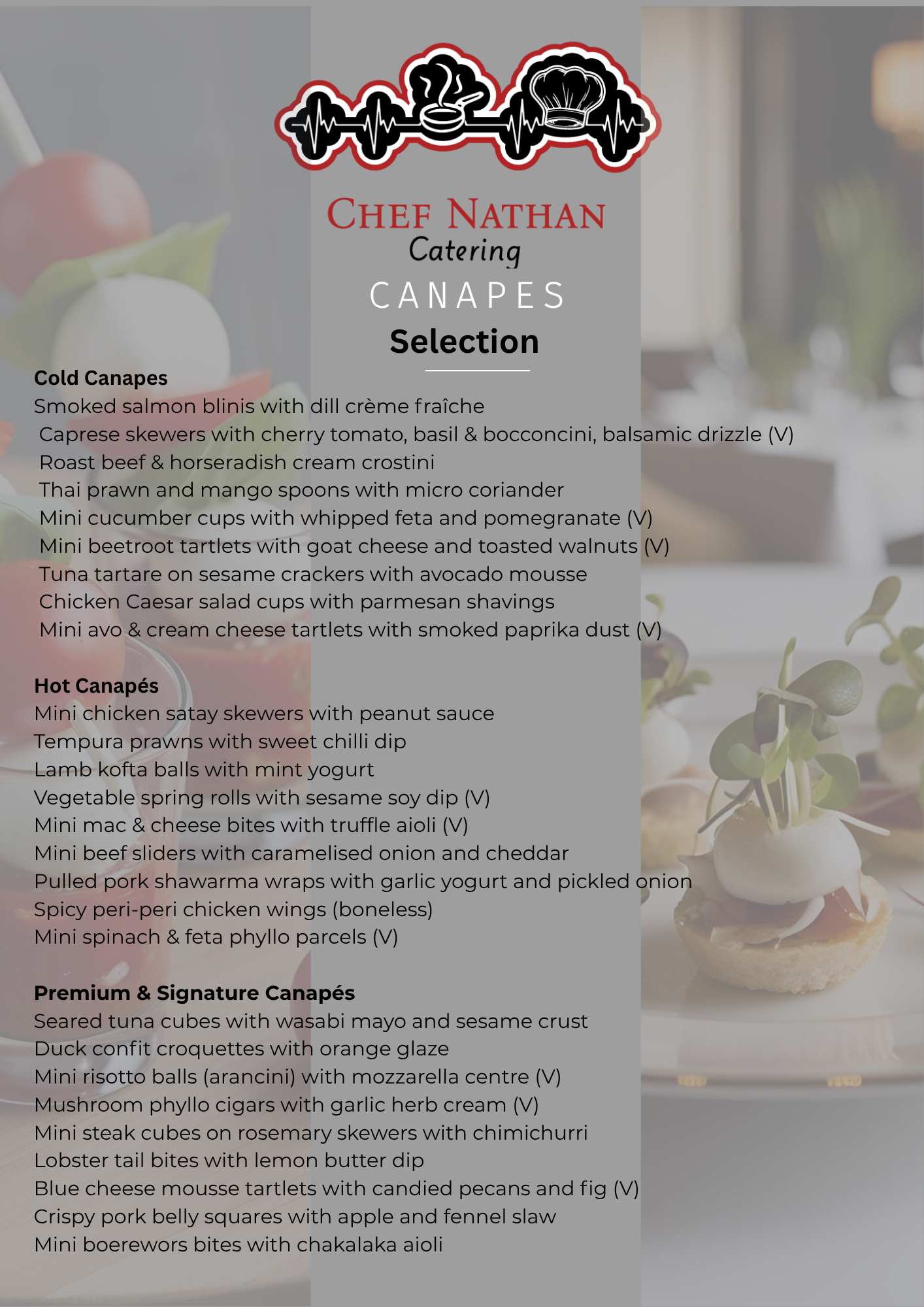 Buffet Canape selection Menu