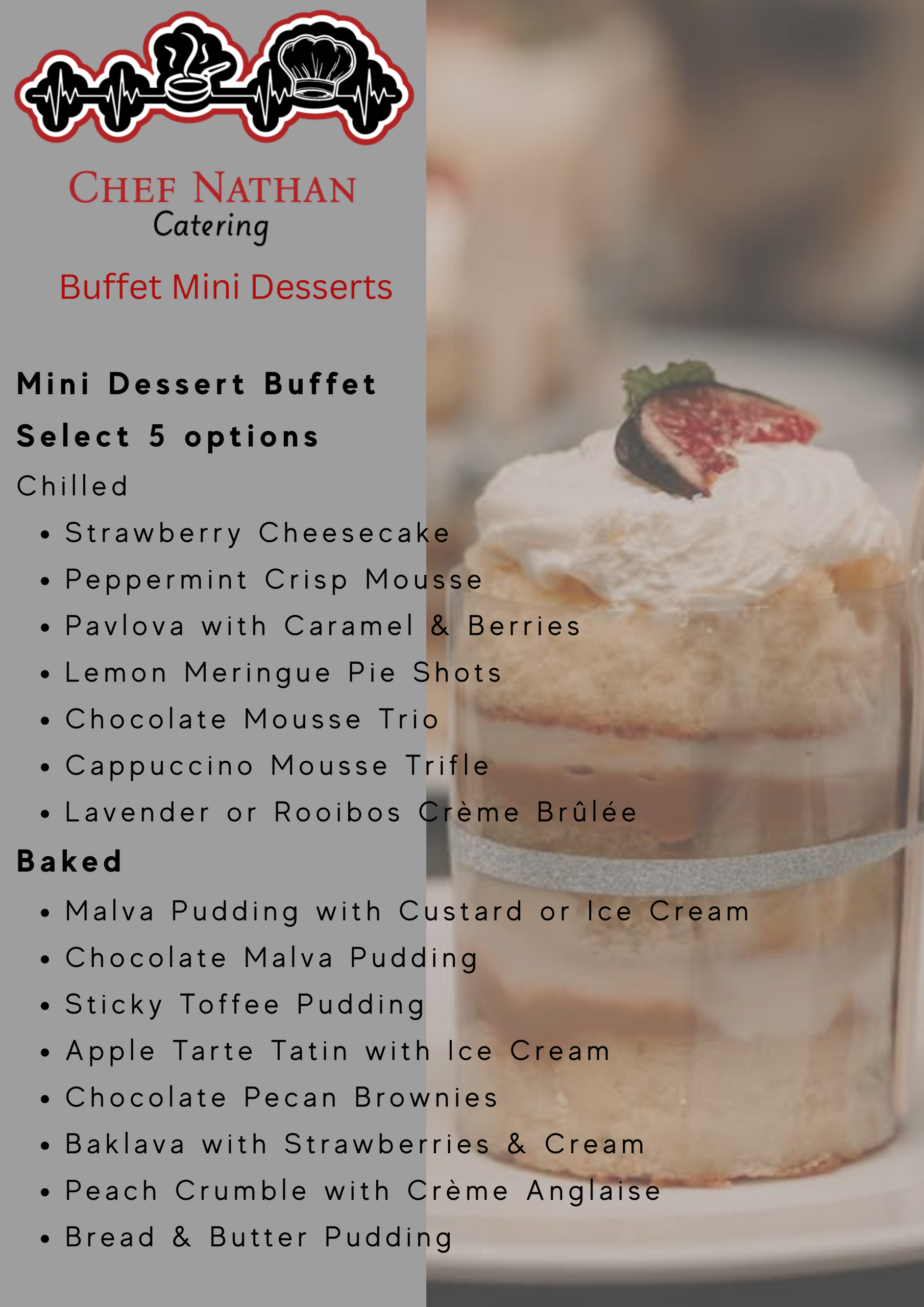 Buffet Desserts Menu options