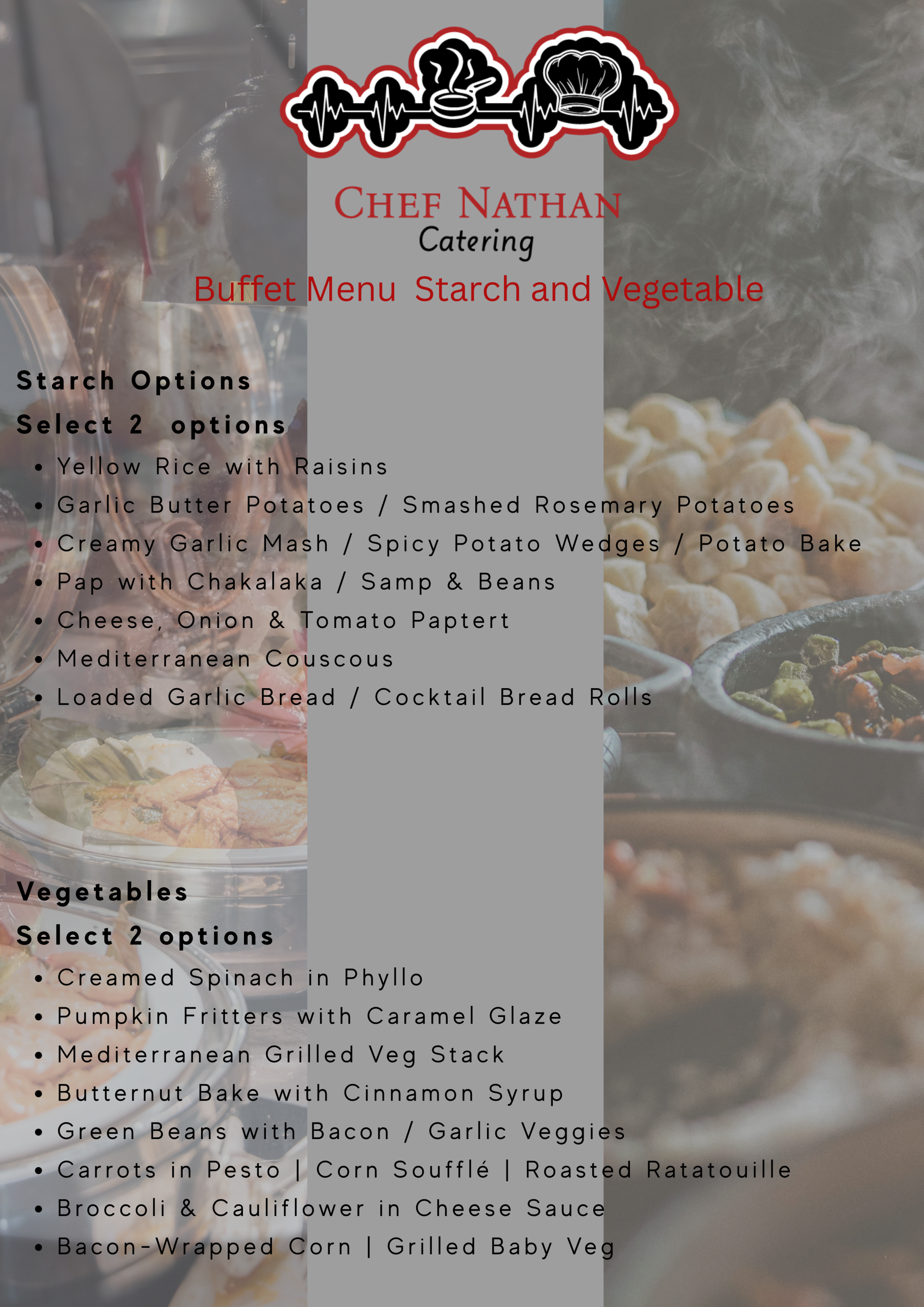 Buffet Starch and vegetable menu options