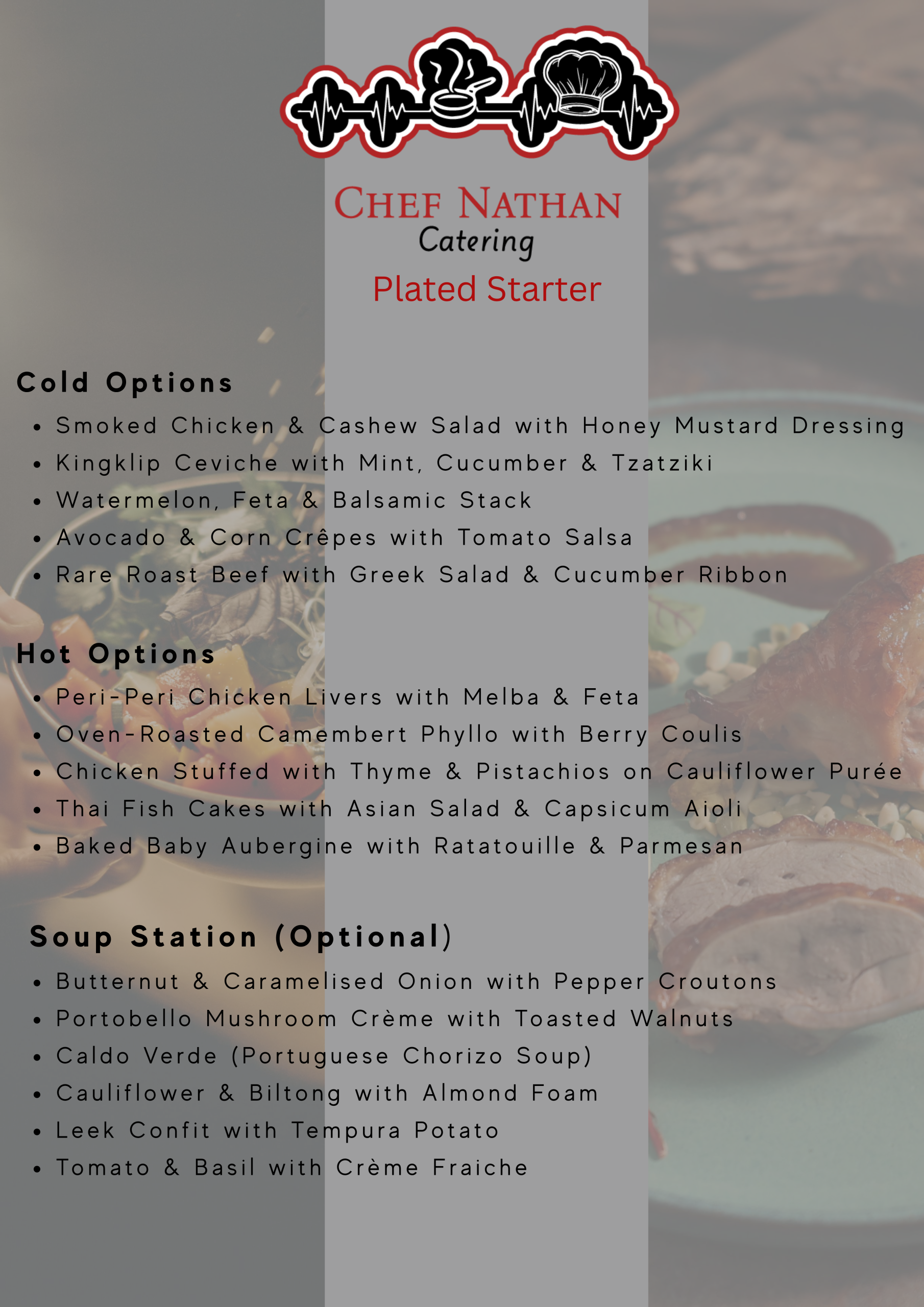 Plated starter menu options